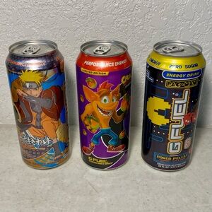 G FUEL Energy Drink - 3 Pack - Naruto Shippuden - Crash Bandicoot - Pac Man